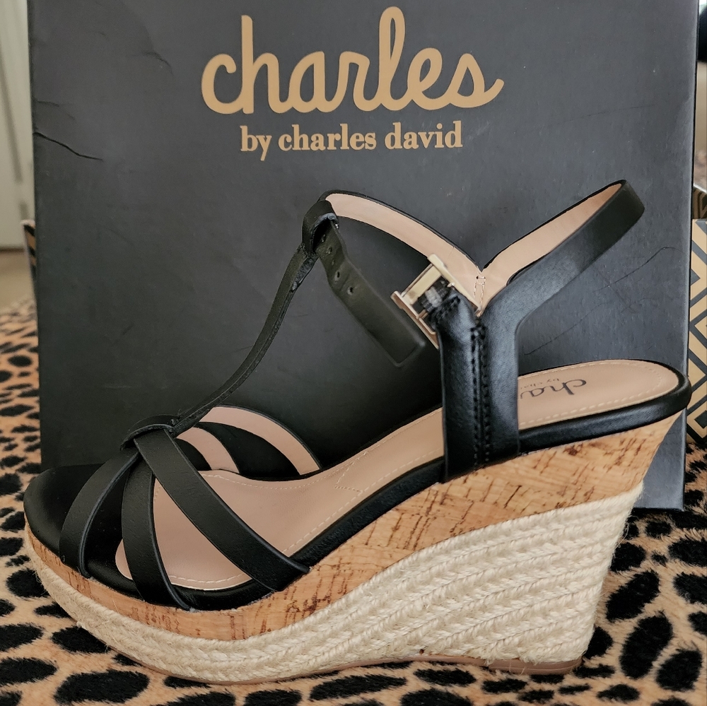 Charles by Charles David Black Wedge Sandals